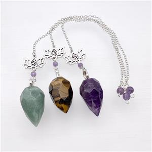 Mix Gemstone Pendulum Pendant With Chain Lotus, approx 18-30mm, 13-20mm, 16cm length