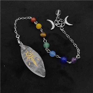 Clear Quartz Sun Leaf Pendant With Chakra Chain David Star, approx 16-40mm, 14-27mm, 18cm length