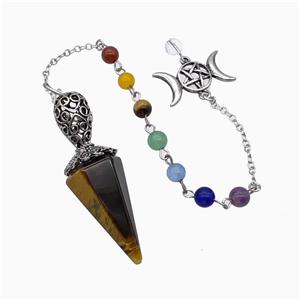 Tiger Eye Stone Pendulum Pendant With Chakra Chain David Star, approx 18-55mm, 14-27mm, 18cm length