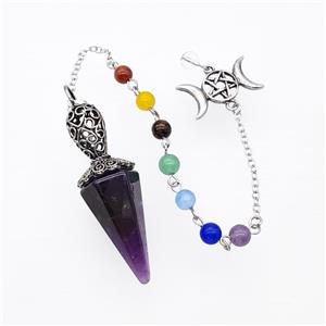 Purple Amethyst Pendulum Pendant With Chakra Chain David Star, approx 18-55mm, 14-27mm, 18cm length