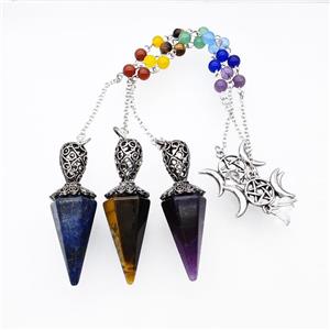 Mix Gemstone Pendulum Pendant With Chakra Chain David Star, approx 18-55mm, 14-27mm, 18cm length