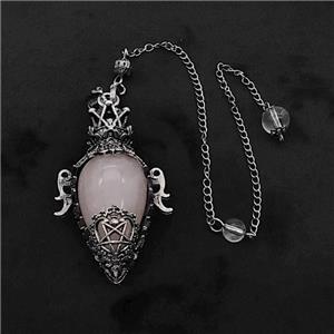 Rose Quartz Alloy Pendulum Pendant With Chain Antique Silver, approx 33-60mm, 8mm, 20cm length