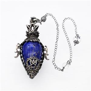 Blue Lapis Lazuli Alloy Pendulum Pendant With Chain Antique Silver, approx 33-60mm, 8mm, 20cm length