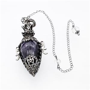 Purple Amethyst Alloy Pendulum Pendant With Chain Antique Silver, approx 33-60mm, 8mm, 20cm length