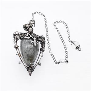 Labradorite Alloy Pendulum Pendant With Chain Antique Silver, approx 35-50mm, 8mm, 20cm length