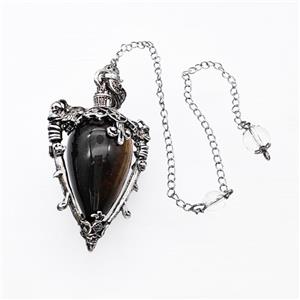 Tiger Eye Stone Alloy Pendulum Pendant With Chain Antique Silver, approx 35-50mm, 8mm, 20cm length