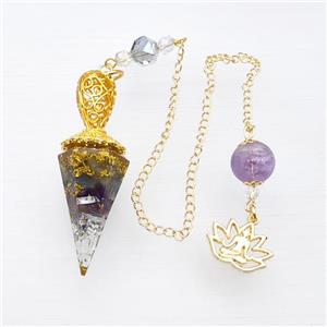 Gemstone Chips Resin Pendulum Pendant With Chain Lotus Gold Plated, approx 18-55mm, 14-18mm, 12mm, 20cm length