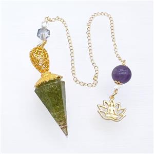 Green Peridot Chips Resin Pendulum Pendant With Chain Lotus Gold Plated, approx 18-55mm, 14-18mm, 12mm, 20cm length