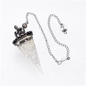 Clear Quartz Chips Resin Pendulum Pendant With Chain Antique Silver, approx 24-55mm, 8mm, 20cm length