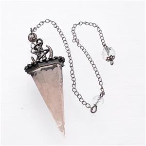 Pink Rose Quartz Chips Resin Pendulum Pendant With Chain Antique Silver, approx 24-55mm, 8mm, 20cm length