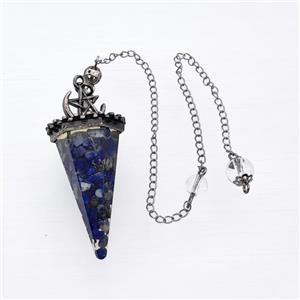 Blue Lapis Lazuli Chips Resin Pendulum Pendant With Chain Antique Silver, approx 24-55mm, 8mm, 20cm length