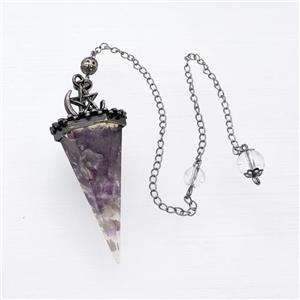 Purple Amethyst Chips Resin Pendulum Pendant With Chain Antique Silver, approx 24-55mm, 8mm, 20cm length