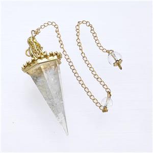 Clear Quartz Chips Resin Pendulum Pendant With Chain Gold Plated, approx 24-55mm, 8mm, 20cm length