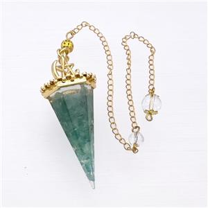 Green Fluorite Chips Resin Pendulum Pendant With Chain Gold Plated, approx 24-55mm, 8mm, 20cm length