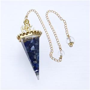 Blue Lapis Lazuli Chips Resin Pendulum Pendant With Chain Gold Plated, approx 24-55mm, 8mm, 20cm length