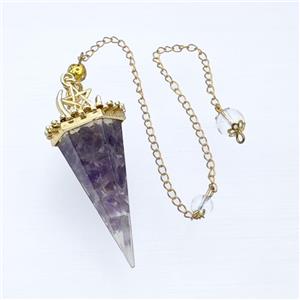 Purple Amethyst Chips Resin Pendulum Pendant With Chain Gold Plated, approx 24-55mm, 8mm, 20cm length