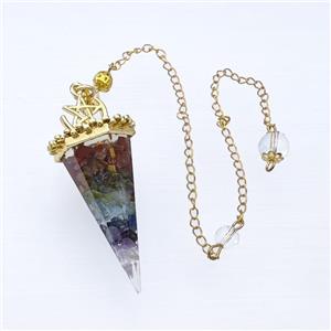 Gemstone Chakra Chips Resin Pendulum Pendant With Chain Gold Plated, approx 24-55mm, 8mm, 20cm length