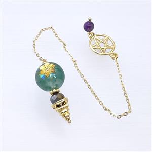 Green Fluorite Sphere Pendant With Chain Star Gold Plated, approx 16-35mm, 16mm, 16cm length