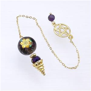 Tourmaline Chips Acrylic Sphere Pendant With Chain Star Gold Plated, approx 16-35mm, 16mm, 16cm length