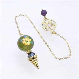 Green Peridot Chips Acrylic Sphere Pendant With Chain Star Gold Plated, approx 16-35mm, 16mm, 16cm length