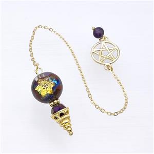 Gemstone Chakra Chips Acrylic Sphere Pendant With Chain Star Gold Plated, approx 16-35mm, 16mm, 16cm length