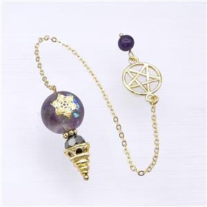 Purple Amethyst Chips Acrylic Sphere Pendant With Chain Star Gold Plated, approx 16-35mm, 16mm, 16cm length