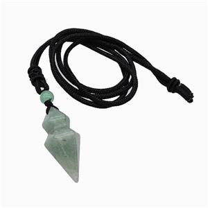 Green Aventurine Pendulum Necklace Black Nylon Cord, approx 16-35mm, 2mm