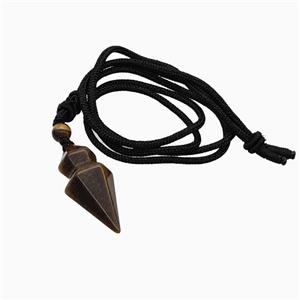 Tiger Eye Stone Pendulum Necklace Black Nylon Cord, approx 16-35mm, 2mm