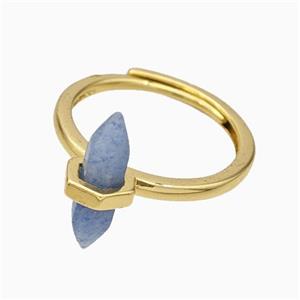 Gemstone Rings With Blue Aventurine Prism Adjustable Gold Plated, approx 4-17mm, 18mm dia