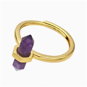 Gemstone Rings With Purple Amethyst Prism Adjustable Gold Plated, approx 4-17mm, 18mm dia