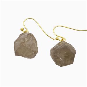 Smoky Quartz Nugget Copper Hook Earrings Gold Plated, approx 10-14mm