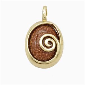 Copper Oval Pendant Pave Golden Sandstone Gold Plated, approx 14-18mm