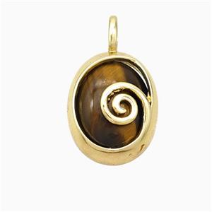 Copper Oval Pendant Pave Tiger Eye Stone Gold Plated, approx 14-18mm