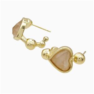 Copper Heart Stud Earrings Pave Moonstone Gold Plated, approx 12mm, 14mm dia