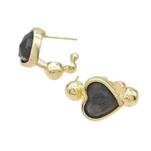 Copper Heart Stud Earrings Pave Labradorite Gold Plated, approx 12mm, 14mm dia