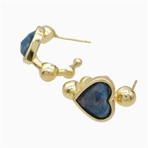 Copper Heart Stud Earrings Pave Apatite Gold Plated, approx 12mm, 14mm dia