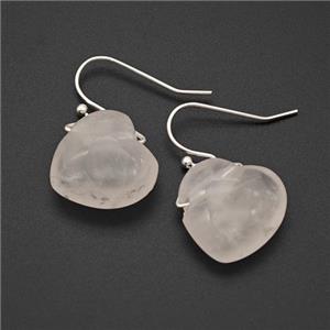 Natural Pink Rose Quartz Heart Hook Earrings, approx 16mm