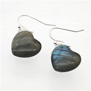 Natural Labradorite Heart Hook Earrings, approx 16mm