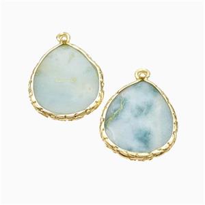 Natural Chinese Amazonite Teardrop Pendant Flat Blue Gold Plated, approx 18-21mm