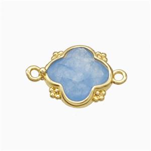 Blue Dye Jade Clover Connector Gold Plated, approx 15mm