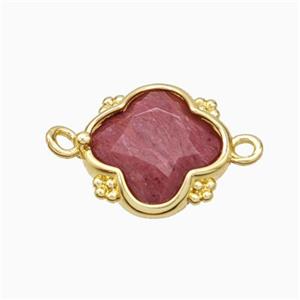 Natural Pink Wood Lace Jasper Clover Connector Gold Plated, approx 15mm