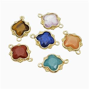 Gemstone Clover Connector Gold Plated Mixed, approx 15mm