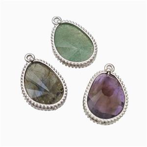 Natural Gemstone Teardrop Pendant Platinum Plated Mixed, approx 14.5-20mm