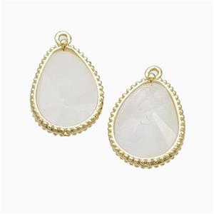 Natural White Crystal Quartz Teardrop Pendant Gold Plated, approx 14.5-20mm