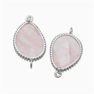 Natural Pink Rose Quartz Teardrop Connector Platinum Plated, approx 14.5-20mm