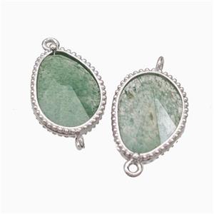 Green Strawberry Quartz Teardrop Connector Platinum Plated, approx 14.5-20mm