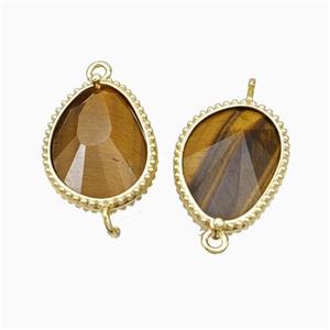 Natural Tiger Eye Stone Teardrop Connector Gold Plated, approx 14.5-20mm