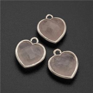 Natural Pink Rose Quartz Heart Pendant Faceted Platinum Plated, approx 10mm