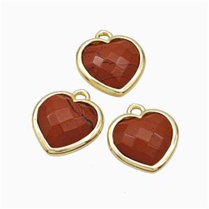 Natural Red Jasper Heart Pendant Faceted Gold Plated, approx 10mm