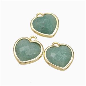 Natrural Green Strawberry Quartz Heart Pendant Faceted Gold Plated, approx 10mm